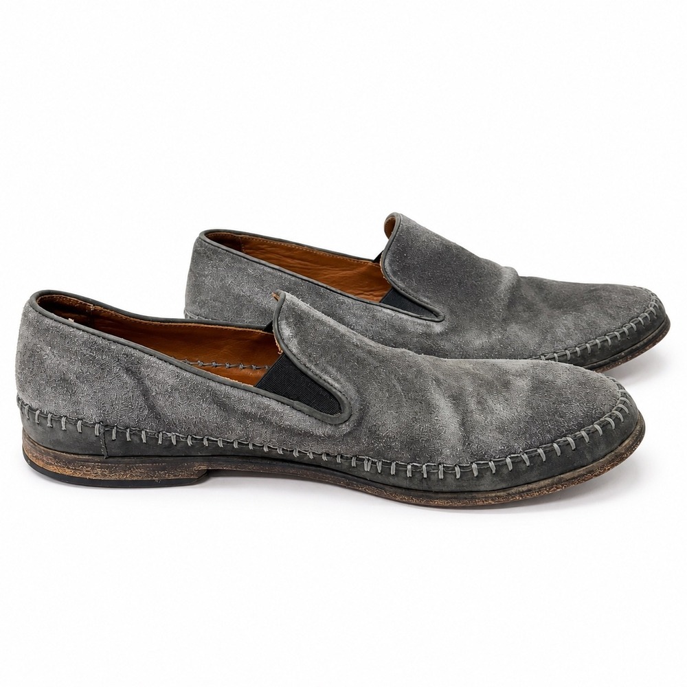 John Varvatos Gray Suede Loafers Men's 10 Handmade Portugal Slip On Moc Toe